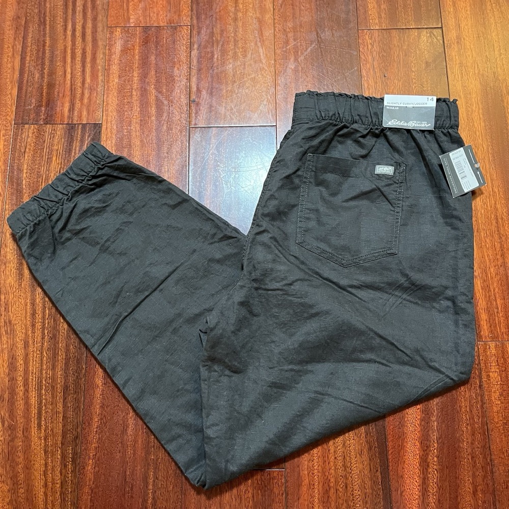 Eddie Bauer WR LINEN PULL ON JOGGER CARBON Womens 14 34x326 Drawstring NWT $70